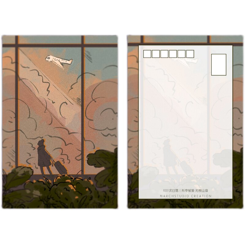 「关于爱情」1001次日落丨异地恋情侣陪伴飞机航线原创设计明信片