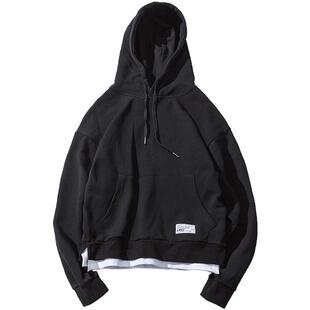 清仓 春秋男款男士卫衣连帽假两件青年套头嘻哈潮流帽衫男外套