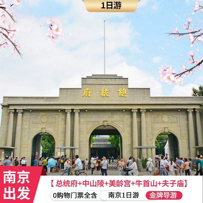 南京一日游含门票总统府+中山陵+美龄宫+梧桐大道+牛首山+夫子庙