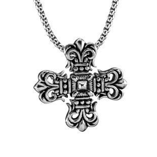 罗马皇冠鸢尾花十字架男士项链潮牌百搭吊坠钛钢饰品高街小众设计