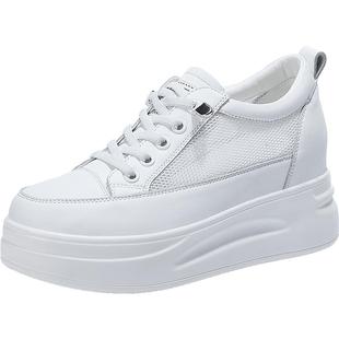 内增高小白鞋女2025新款夏季33码34透气网面鞋百搭厚底8CM松糕鞋