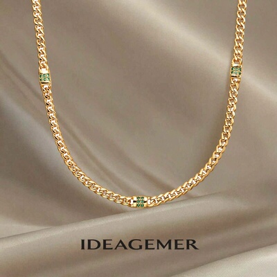IDEAGEMER黄金色纯银古巴项链男