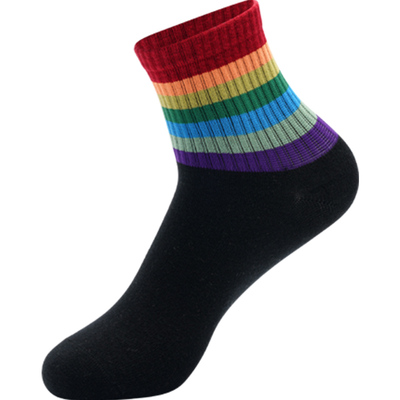 抗菌彩虹春秋季ins潮条纹中筒袜