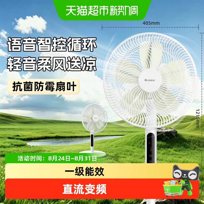 格力电风扇一级能效家用直流变频节能大风遥控落地扇卧室轻音风扇