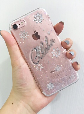 夏日清凉雪花纯银白色百搭闪粉英文名定制手机壳i6plus7plus