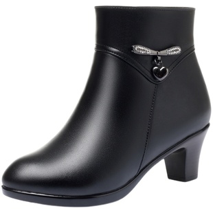 中年女士棉靴子妈妈鞋真皮短靴棉鞋女冬季加绒棉皮鞋羊毛女靴女鞋