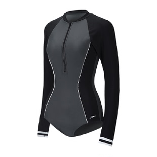 Speedo速比涛泳衣女遮肚显瘦长袖 防晒温泉冲浪保守连体温泉游泳衣