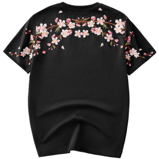 夏季大码国潮纯棉高级质感体恤情侣半袖衣服潮牌梅花刺绣短袖t恤