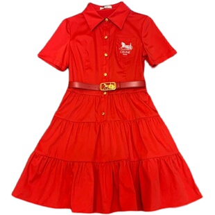 AURORA轻奢高端2024新款刺绣POLO领衬衫短袖收腰显瘦气质连衣裙女