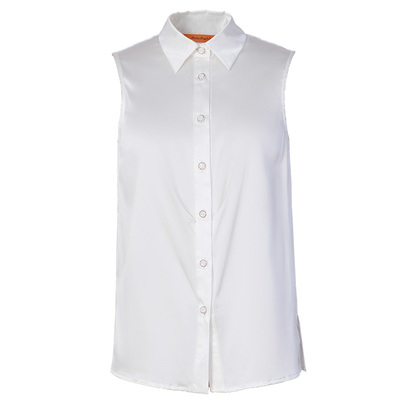 拓美夏真丝气质翻领无袖女衬衫