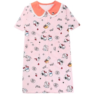 tutuanna睡衣女春夏HelloKitty牛奶面包满印短袖女士长款睡裙套装