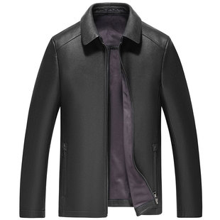 雪豹头层鹿皮真皮皮衣外套男商务体制内翻领行政夹克【羽绒内胆】