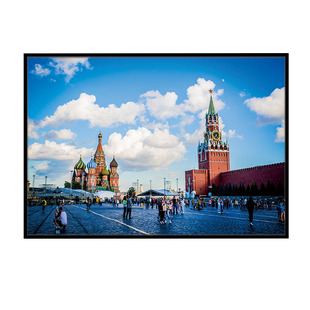 俄罗斯莫斯科红场风景装饰画广场人群建筑晶瓷画会客室贵宾厅挂画