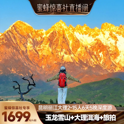 【蜜蜂惊喜社】云南旅游昆明丽江大理6天5晚纯玩15人团雪山洱海