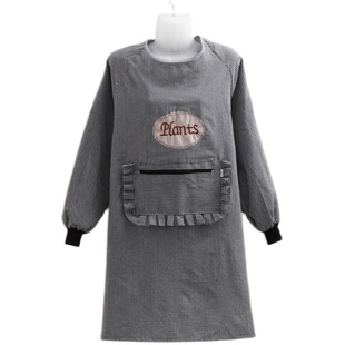 棉布围裙长袖厨房家用罩衣时尚女防油污可爱夏季工作服韩版男定制