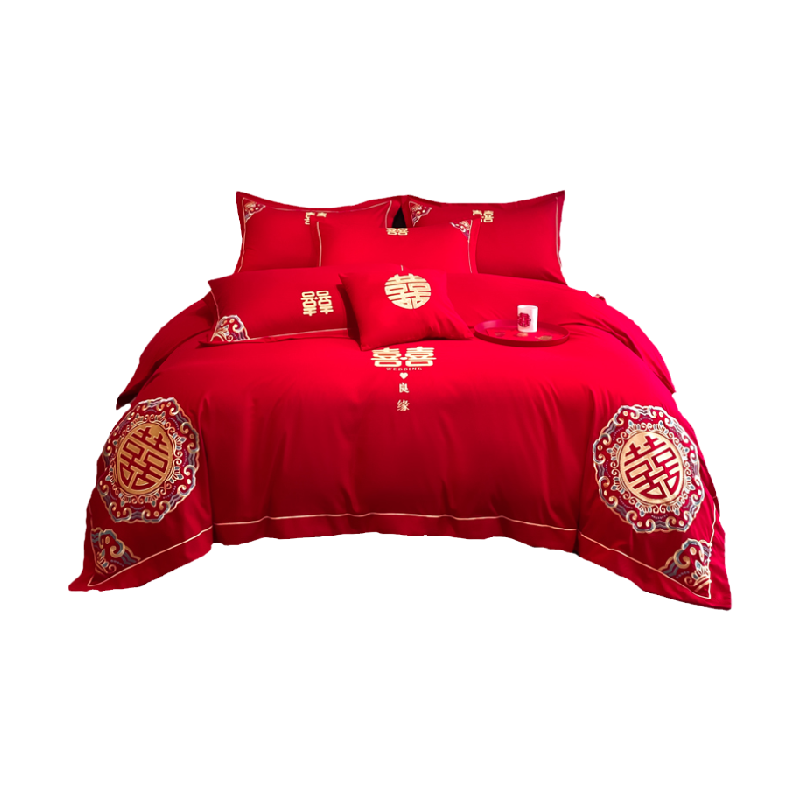 猫人中式结婚四件套婚房喜被大红色婚庆床单被套罩高级感新婚床品