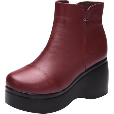 原创风牛皮侧拉链坡跟马丁靴女鞋