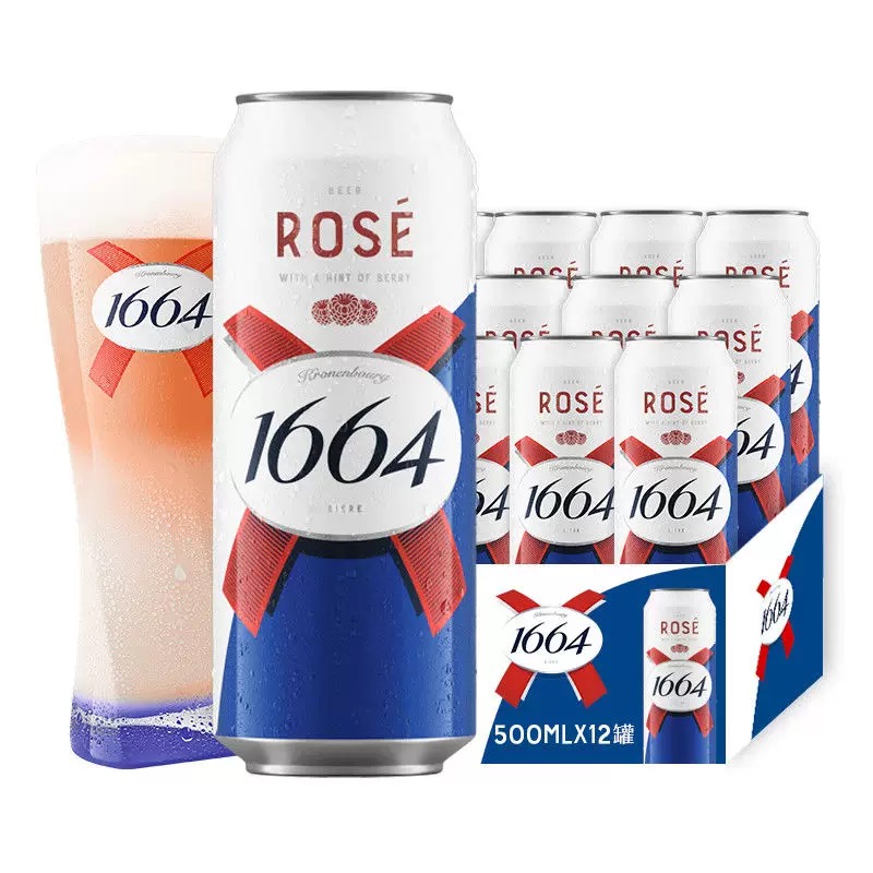 邂逅浪漫1664啤酒桃红白啤法蓝香味小麦风味啤酒500ml/12罐