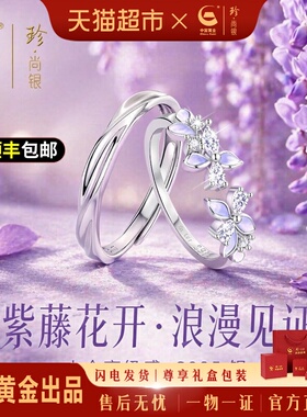 中国黄金珍尚银情侣对戒小众设计