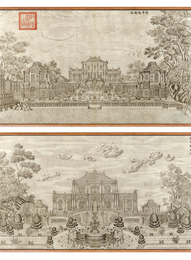 圆明园宫廷建筑装饰画新中式走廊