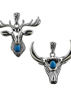 银吊坠男士嘻哈鹿头挂件欧美项链