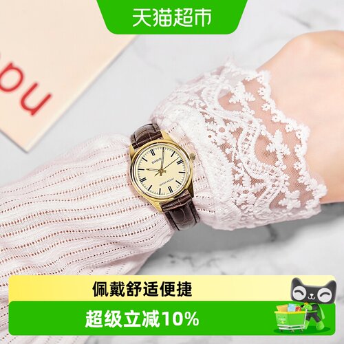 卡西欧女表不锈钢表壳皮革表带