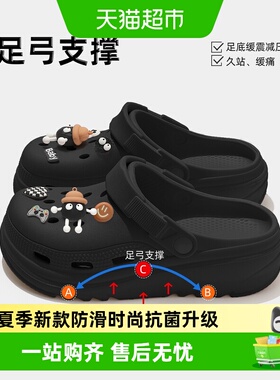dmpd黑色洞洞鞋夏季2026新款外穿沙滩厚底防滑eva包头凉拖鞋女士