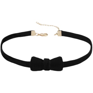 法式蝴蝶结choker复古黑色丝绒颈链女项圈短款项链女铃铛锁骨链