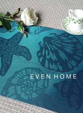 出口欧式风格地中海风情编织pvc西餐餐垫隔热垫餐厅样板间蓝色