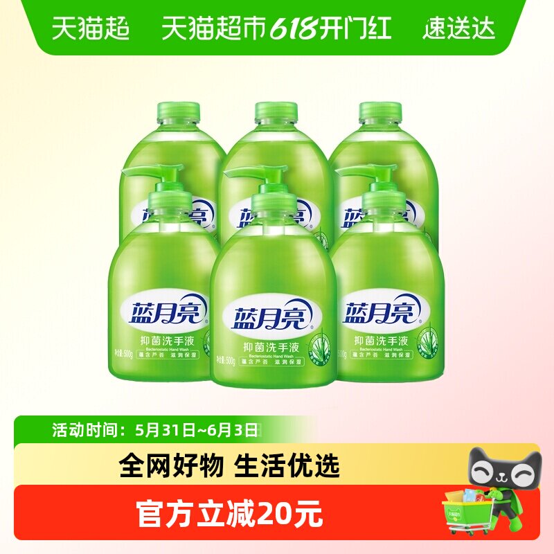 蓝月亮芦荟抑菌洗手液家用滋润瓶装500g*6瓶温和不伤手套装