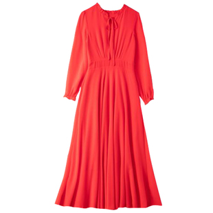 海南三亚旅游连衣裙红色雪纺波西米亚气质长裙海边度假长袖沙滩裙