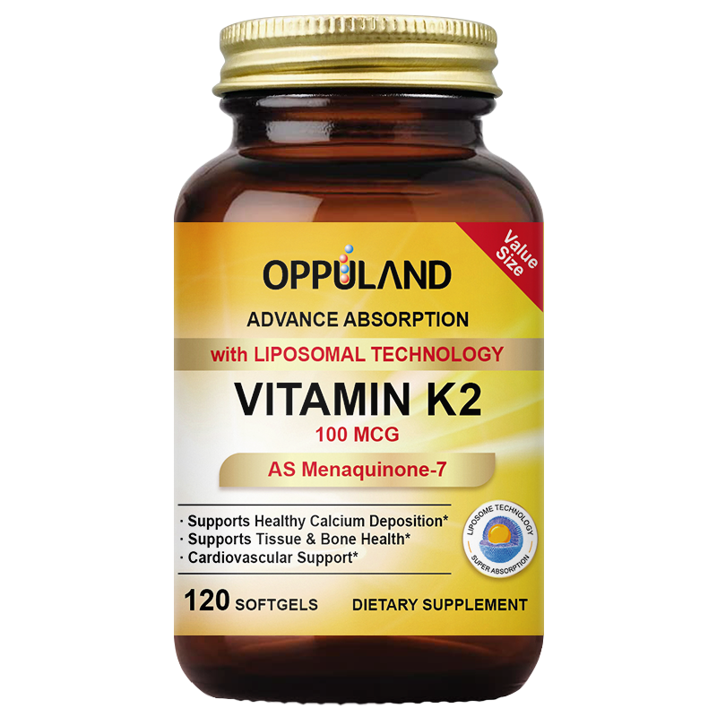 【自营】OPPULAND脂质体维生素K2成人钙吸收MK-7胶囊骨骼搭档vk2