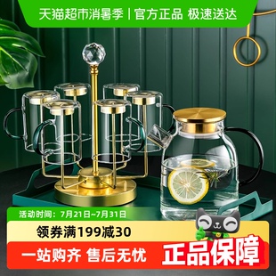 高档玻璃茶杯带把茶具家庭喝水绿茶杯子 包邮 格娜斯轻奢水杯套装