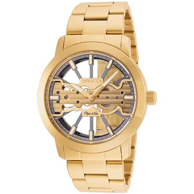 金色镂空背透夜光维克手动机械表