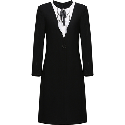 靓诺学院风拼接假两件连衣裙