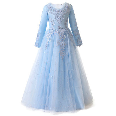 春秋冬长款儿童婚纱裙花童礼服