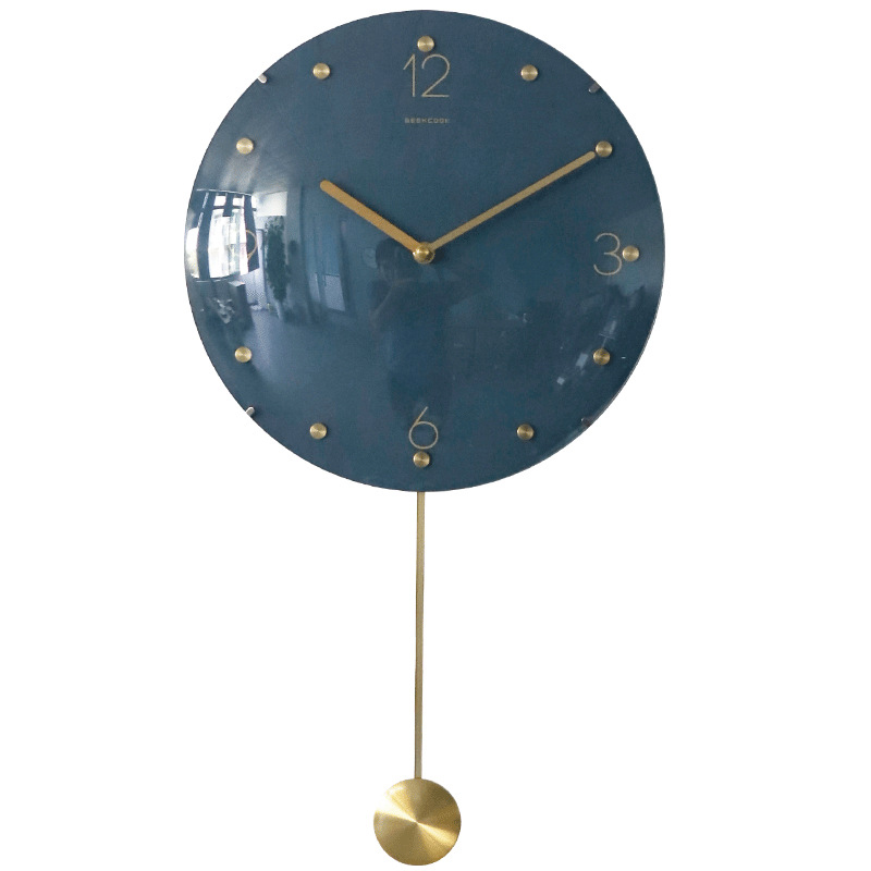 挂钟简约北欧摇摆钟表现代轻奢静音凸面玻璃石英钟家用客厅时钟