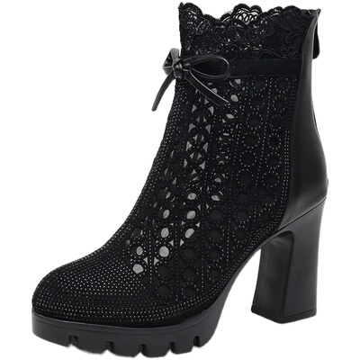 高跟短靴2025春秋新款网纱百搭