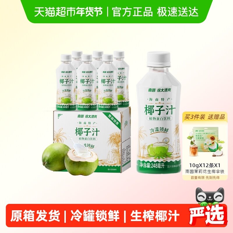 南国椰奶椰子汁过年饮料248ml*6瓶装整箱植物奶早餐奶海南特产