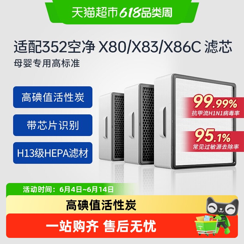适配352空气净化器滤芯X80/X83C/X88C/X86C/X89C/Y100C除醛过滤网