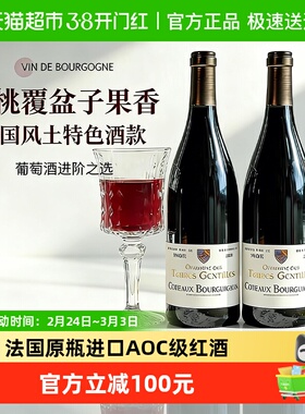 法国原瓶进口干红葡萄酒勃艮第AOC级热红酒过新年货送礼盒750ml*2