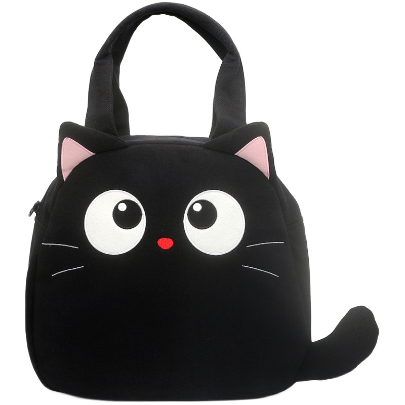 日本设计kine猫纯棉可爱黑猫轻便手提包逛街大容量手拎女包便当包