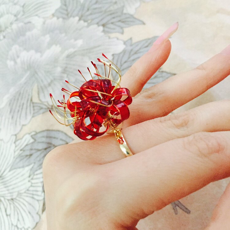 彼岸花戒指手工原创定制饰品独家手作曼珠沙华古风首饰活口指环
