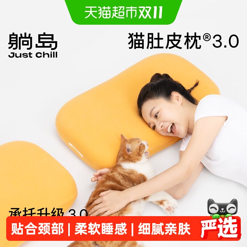 躺岛猫肚皮枕3.0护颈椎侧睡深睡枕头枕芯成人记忆棉睡眠枕头送礼