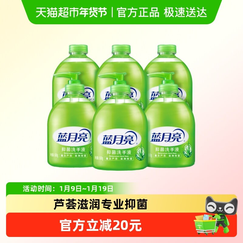 蓝月亮洗手液家用芦荟抑菌滋润瓶装500g*6瓶温和不伤手正品,洗护清洁剂/卫生巾/纸/香薰,洗手液,淘宝优惠券,粉丝福利购,淘宝优惠卷