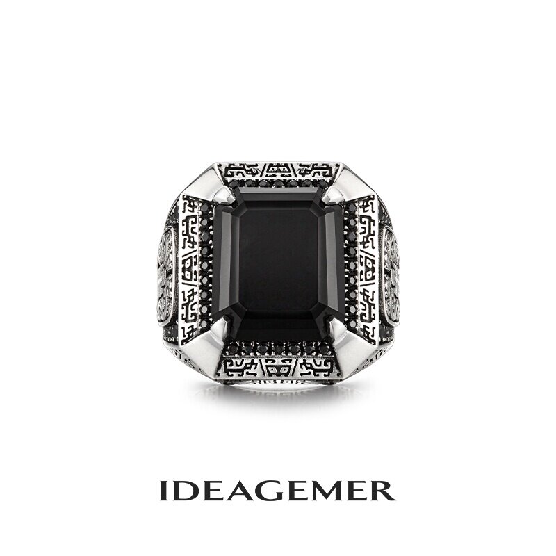 IDEAGEMER黑玛瑙纯银戒指男士潮图片
