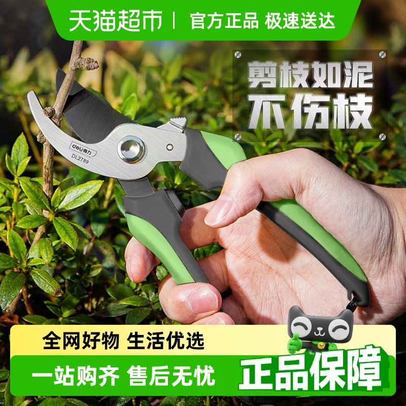 得力修枝剪刀园艺剪花边剪轻型重型果枝树枝剪子特氟龙省力剪枝