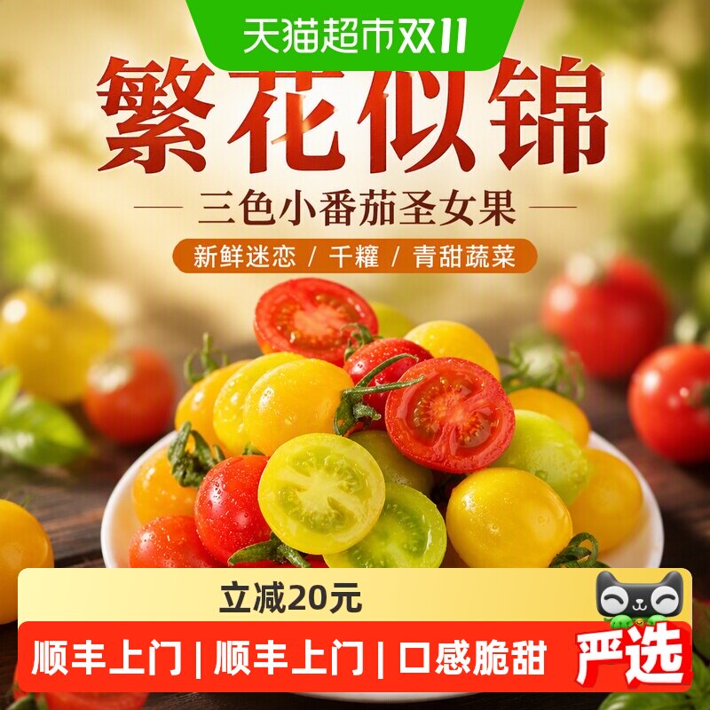 顺丰上门【繁花似锦】三色小番茄圣女果新鲜迷恋/千禧/青甜蔬菜