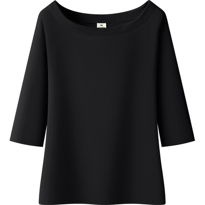 气质修身半圆领中袖T恤女