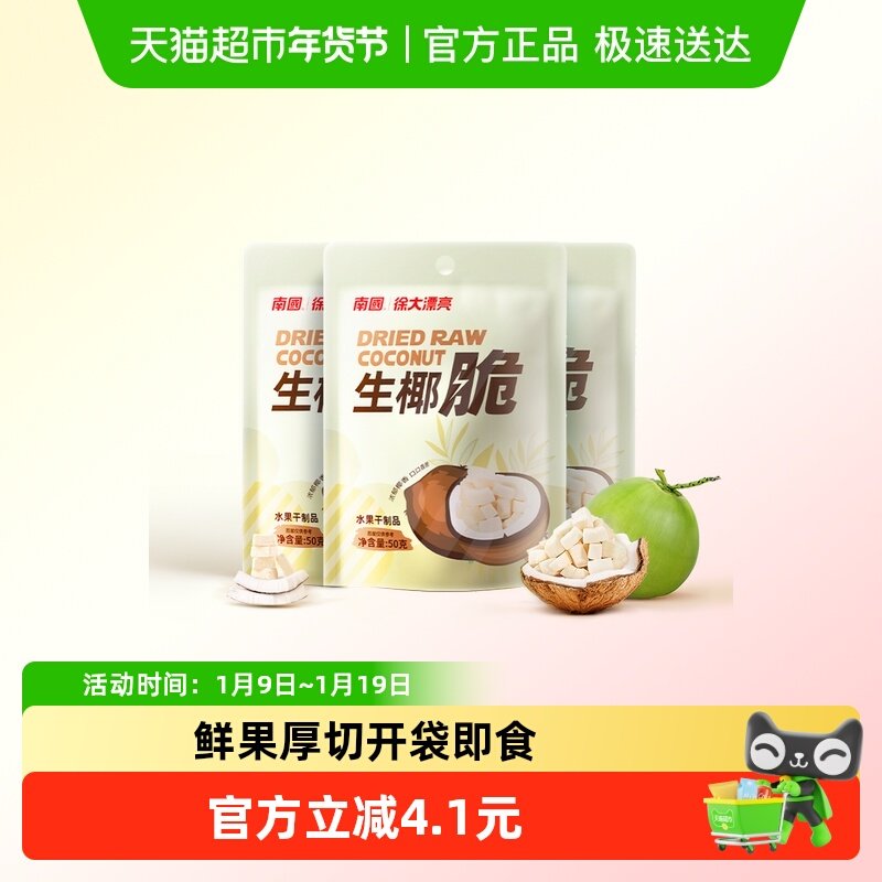 nanguo南国海南特产椰子脆烤椰子肉干3袋生椰脆果干休闲零食小吃